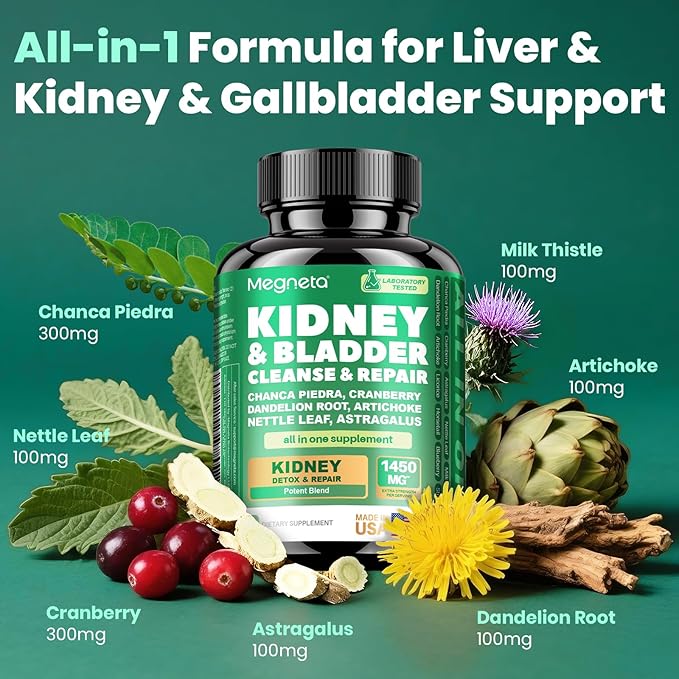 Magnesium Potassium Vitamin D3 K2 10000IU Supplement and Liver &amp Kidney Cleanse Detox &amp Repair Support Supplement