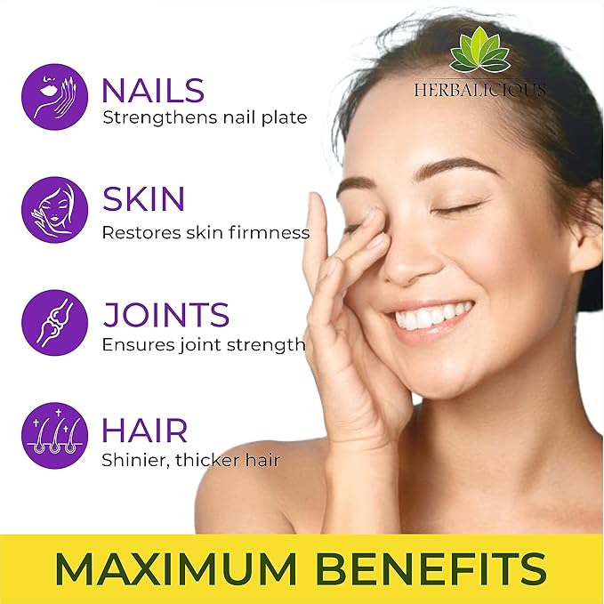 HERBALICIOUS Biotin Collagen Keratin Capsules with Saw Palmetto – Hair Skin Nails Support Formula with Vitamin C – 10000 mcg Biotin – Made in USA – 120 Capsules
