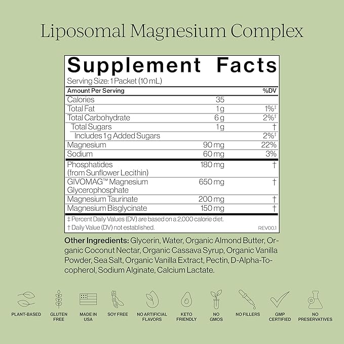 Cymbiotika Liposomal Magnesium Complex – Promotes Relaxation Restful Sleep and Heart &amp Brain Health – Highly Absorbable 3-in-1 Formula – Vanilla Almond 10 mL Pouches (28 Count)