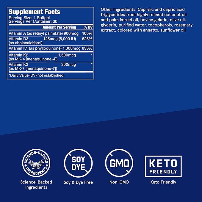 Bulletproof Vitamins A-D-K Softgels 30 Count Supplement for Heart Bone Health and Immune Support (Pack of 2)