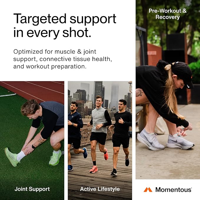 Momentous Collagen Shot Supplement - Hydrolyzed Bovine Collagen &amp Vitamin C Helps Support Joint Bone &amp Connective Tissue Health - NSF Certified for Sport - Wild Berry - 25g per Serving - 15