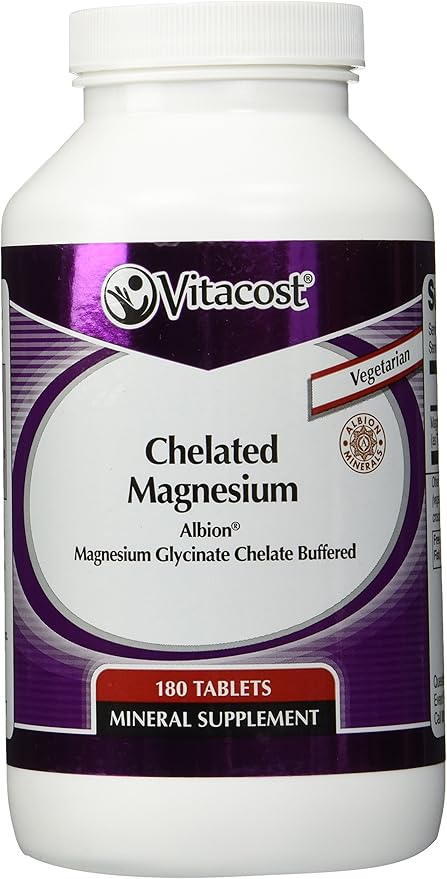 Vitacost Chelated Magnesium - Albion Magnesium Glycinate Chelate Buffered - 400 mg - 180 Tablets