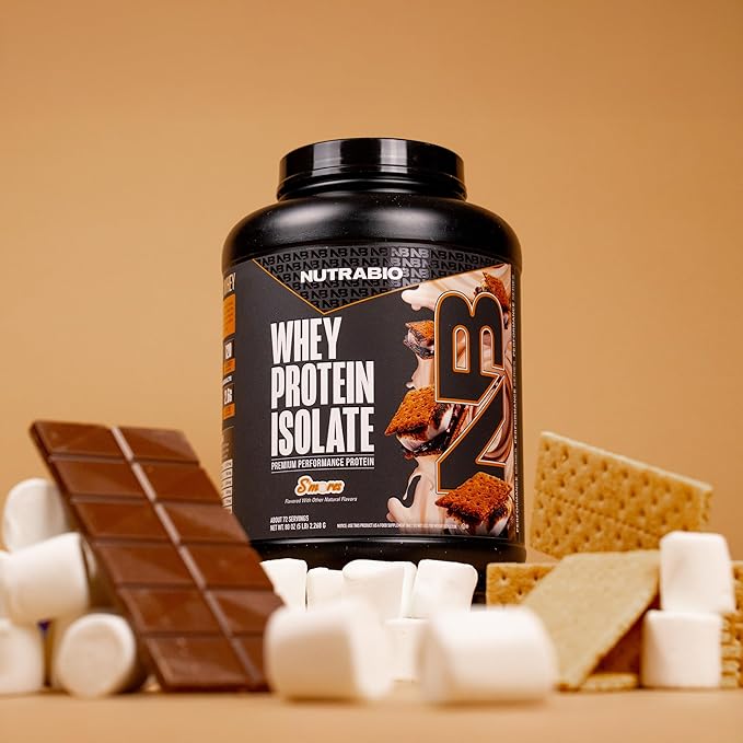 NutraBio 100% Whey Protein Isolate Protein Powder 25g Protein with Complete Amino Acid Profile Non-GMO Soy &amp Gluten Free Low Carb Low Calorie S'Mores 5 Lbs