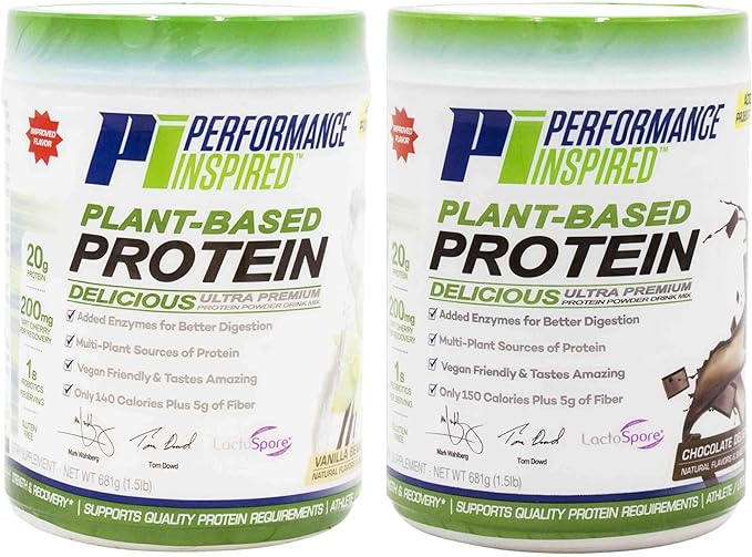 Performance Inspired Nutrition Plant-Based Protein Powder – All Natural – 20G Protein – 1B Probiotics – Digestive Enzymes – Fiber Packed – Gluten Free – Vanilla Bean – 1.5lb