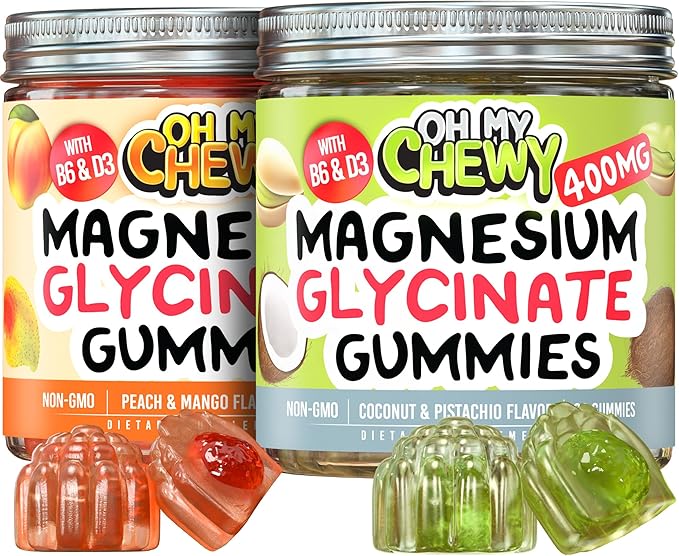 Magnesium Gummies Bundle – 2 Bottles (60 Each) – Peach Mango &amp Coconut Pistachio