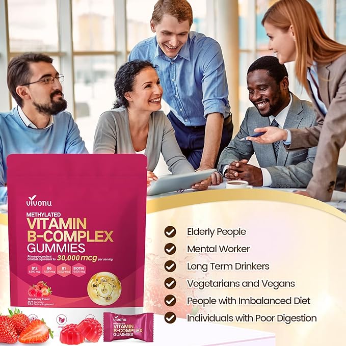 VivoNu Vitamin B Complex Gummies 6000 mcg Methylated Vitamin B12 with B6 B1 B2 B3 B5 B7 Methylfolate Vitamins A C D E Vegan Non GMO Methylated B Complex Vitamin (3 Bag)