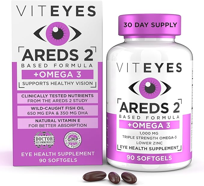 Viteyes AREDS 2 + Omega-3 Macular Health Formula Softgels Triple Strength Omega-3 (650 mg EPA 350 mg DHA) Eye Health Vitamin for Vision Protection 90 Softgels