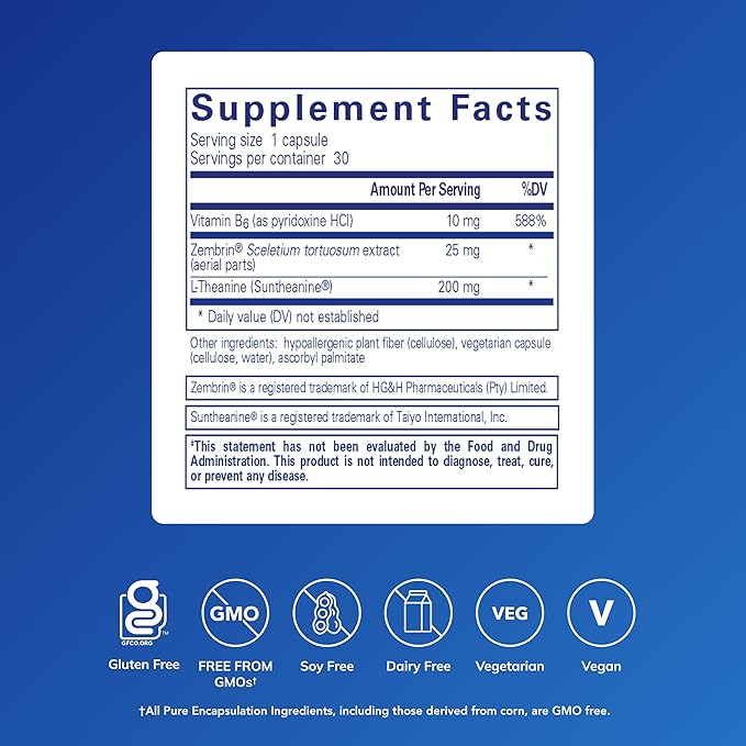 Pure Encapsulations Rapid Calm - Stress &amp Sleep Support Supplement - Contains Vitamin B6 Zembrin &amp Suntheanine L-Theanine - Non-GMO Gluten-Free &amp Vegan - 30 Capsules