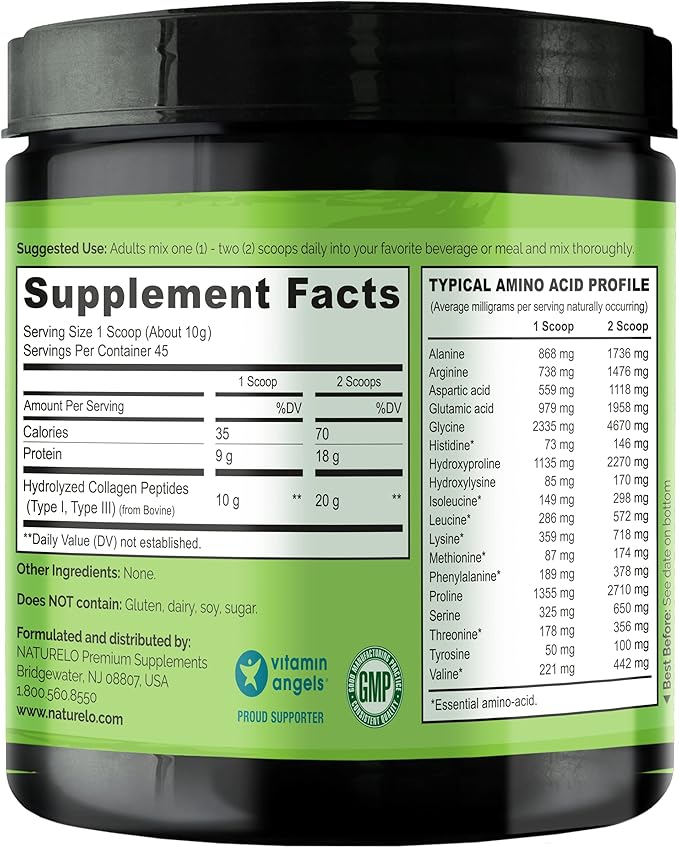 NATURELO Hair Skin and Nails Multivitamin 60 Count Collagen Peptide Powder 45 Servings