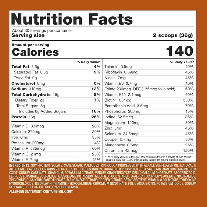 Total Soy Plant-Based Meal Replacement Powder | 13g Complete Soy Protein Low Carb Low Sugar | Supports Hormonal Balance Healthy Blood Sugar &amp Weight Management | Chocolate Vegan