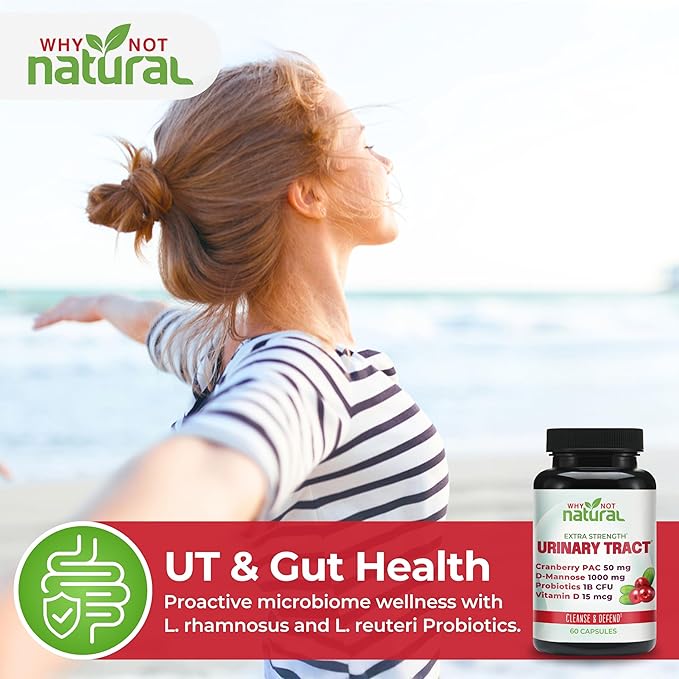 Why Not Natural 5-in-1 UTI Pills with D Mannose Cranberry PAC Extract Probiotics and Vitamin D - Urinary Health Formula for Women and Men