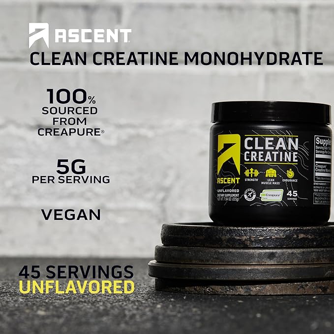 Ascent 100% Whey Protein Powder Chocolate 4 lb &amp Creatine Monohydrate Powder Unflavored 45 Servings