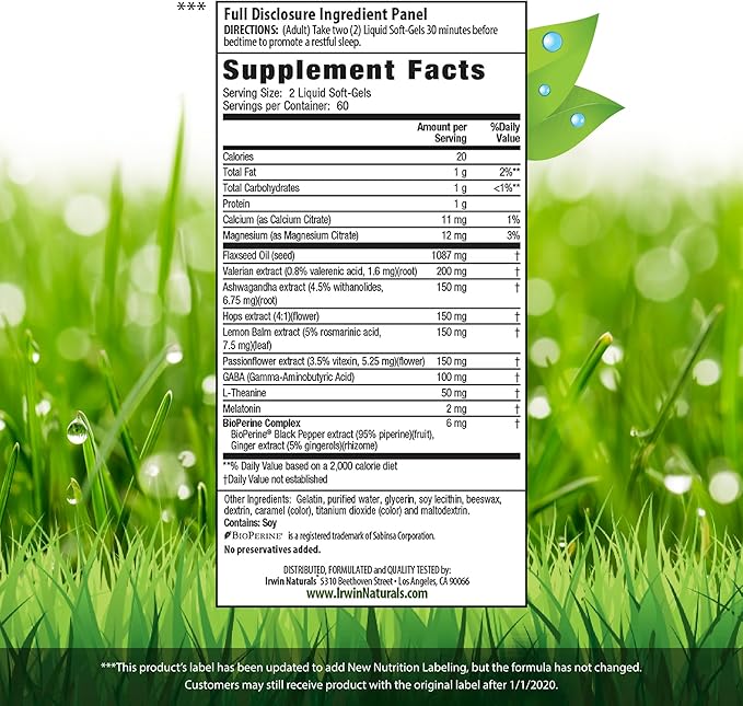 Irwin Naturals Power to Sleep PM - 120 Liquid Soft-Gels - with Melatonin GABA Ashwagandha Valerian Root &amp L-Theanine - 60 Servings