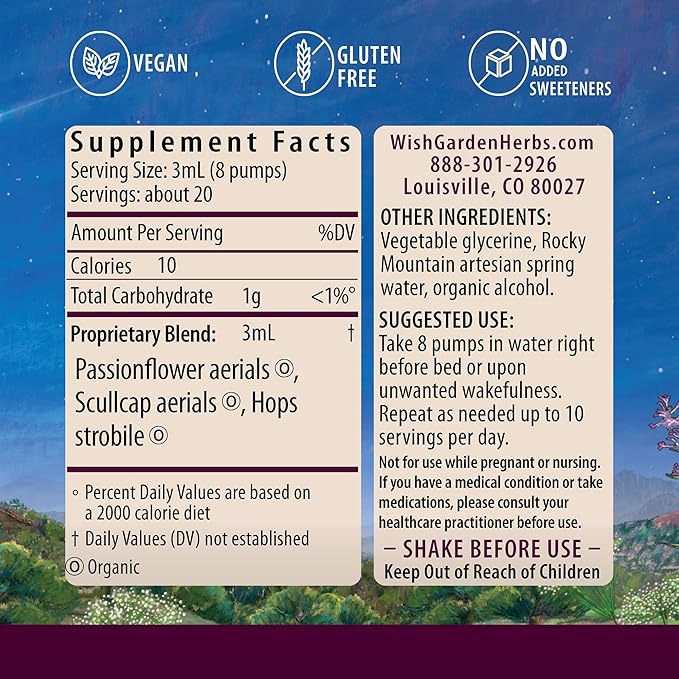WishGarden Herbs Sleepy Nights &amp Fresh Mornings - All-Natural Herbal Sleep Aid Tincture Organic Sleep Supplement with Passionflower Hops and Scullcap Supports Deep Sleep &amp Healthy Sleep Cyc