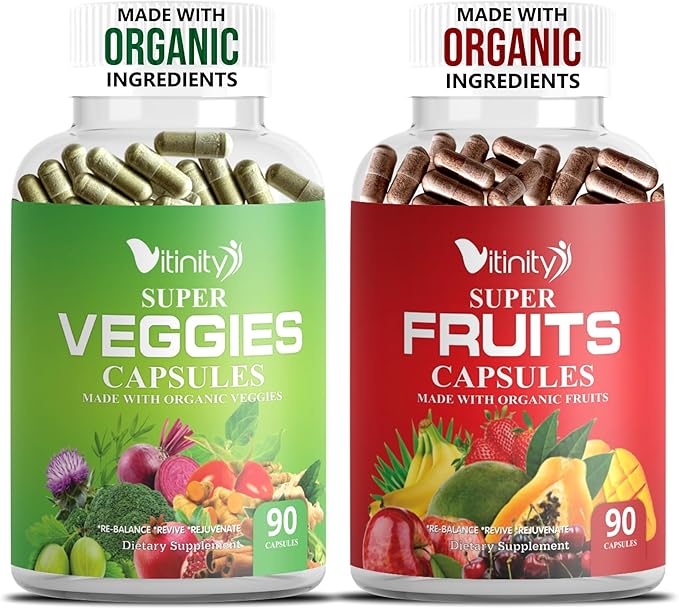 Made with Organic Fruits &amp Veggies Capsules-Superfood Vegetable Vitamin Supplement for Women &amp Men-Blend of Fruits and Greens for Daily Health.Fruits and Vegetables Supplements (30-Day Supply)