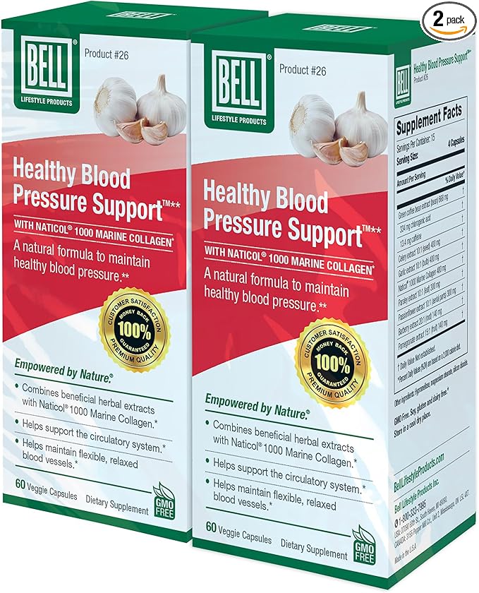 Bell Healthy Blood Pressure Support™ Unique Blend - Natural Blend of Green Coffee Bean Extract Garlic &amp Celery Seed Extract Supplements- 60 Capsules Vegan Non-GMO 2-Pack