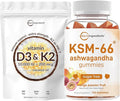 Micro Ingredients KSM-66 Ashwagandha Gummies &amp Vitamin D3 10000IU + K2 Softgel | Bundle | Sugar-Free Mango Passion Fruit | Highly Bioavailable Root Extract | D &amp K Sunshine Vitamins + Coconut