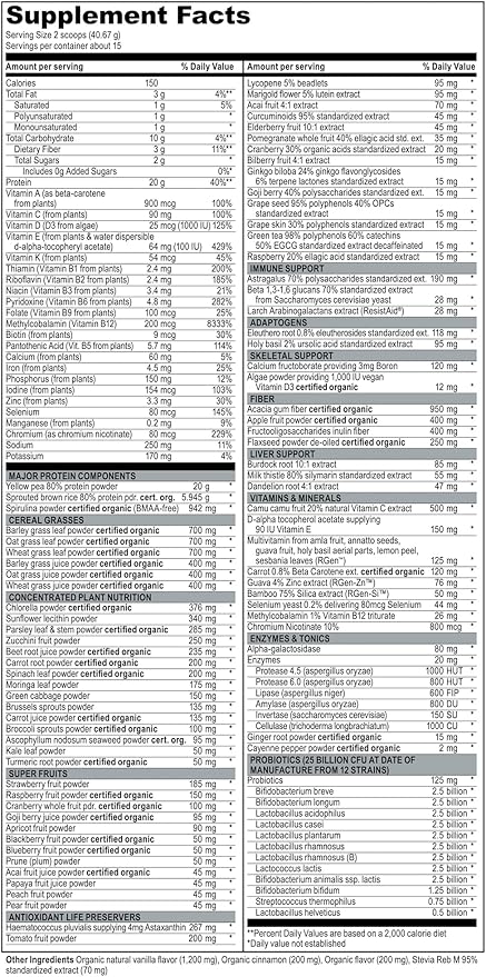 Vibrant Health Maximum Vibrance Complete Vegan Meal Shake with Plant-Based Protein Vanilla Bean 15 Servings