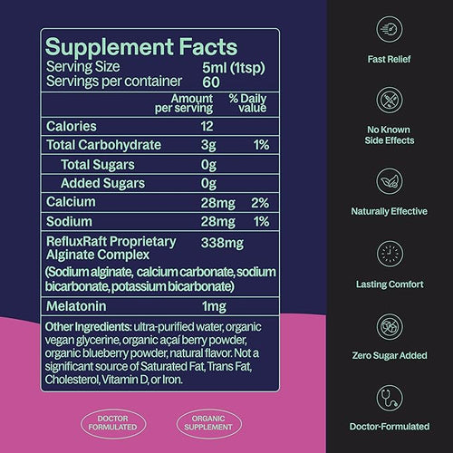 Acid Reflux Therapy PM with Organic Alginate &amp Melatonin Rapid &amp Lasting Gerd LPR &amp Digestion Symptom Support Zero Sugar Gluten Free Midnight Berry 60 Gel Servings 10 OZ Bottle