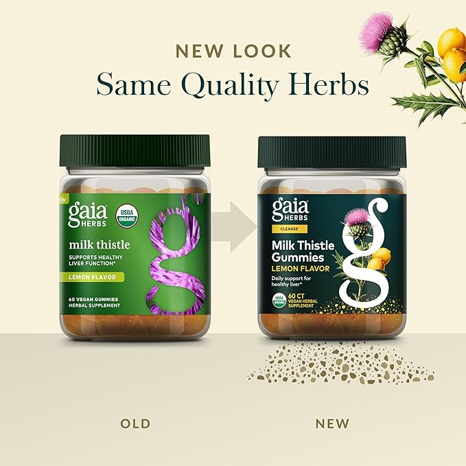 Gaia Herbs Milk Thistle Gummies - Herbal Supplement with Antioxidant Properties for Liver Health &amp Liver Detox - Lemon Flavored - 60 Vegan Gummies