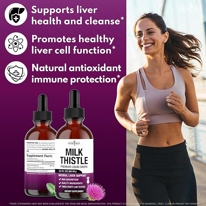 Milk Thistle Liquid Drops – All Natural Milk Thistle Extract with Silymarin – High Absorption – Non-GMO Gluten-Free – 8 oz