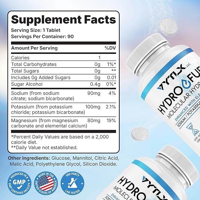 Hydrogen Water Tablets with Electrolytes | 12 PPM Molecular H2 Tablets for Drinking Water | Effervescent Hydrogen Water Tabs with Magnesium Sodium &amp Potassium (90 Count)