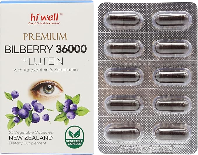 Hi Well Premium Bilberry 36000 + Lutein 12mg 60Vegtarian Capsules