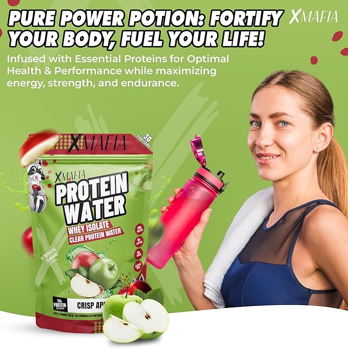 XMafia – Protein Water Clear Protein Powder – 30 Servings 20g Protein 27 oz - Hydrator Whey Isolate - 0g Lactose 0g Sugar Keto-Friendly - Apple - Iso Juice Protein Post-Workout