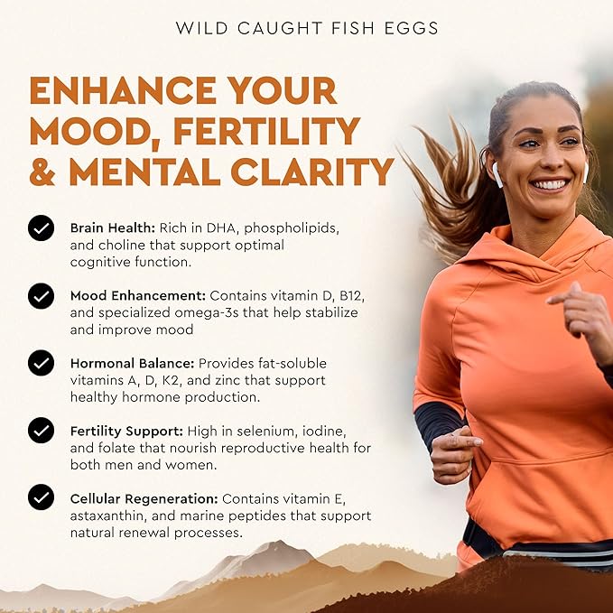 Ancestral Supplements Wild Caught Fish Eggs 2400mg Omega-3 Supplement Supports Brain Heart Fertility and Inflammatory Health Whole Food Source of Vitamin D K2 and A Non-GMO 180 Capsules