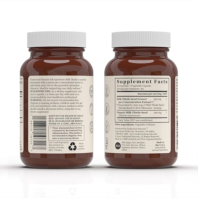 Milk Thistle Supplement – Standardized to 80% Silymarin – Pure Vegan Non-GMO Kosher – 90 Vegan Capsules