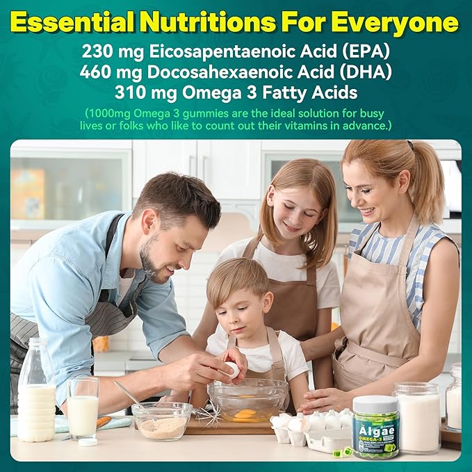 Vegan Omega-3 Gummies for Adults Fish Oil Alternative from Algae Oil Plant Based DHA 460mg &amp EPA 230mg Plus MethylFolate Vitamin B12 Phosphatidylserine No Fishy Taste Vegan Sugar Free 60 C