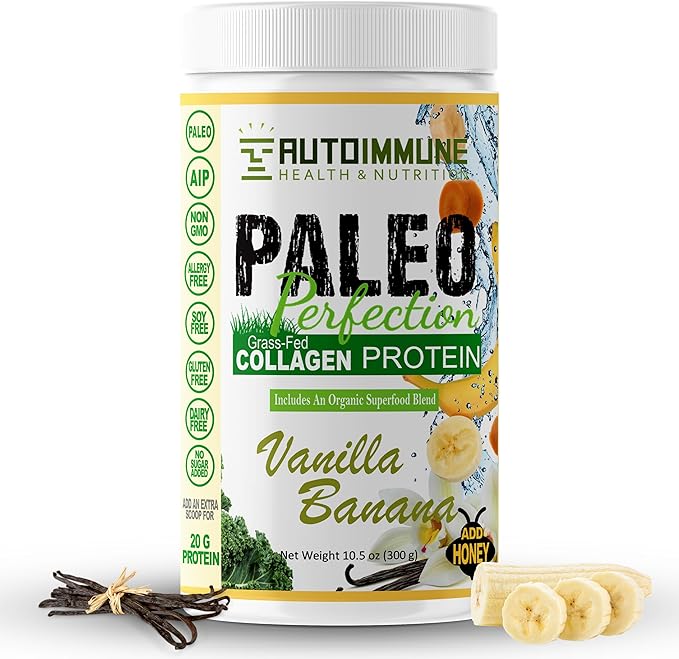Paleo Perfection Vanilla Banana Grass Fed Beef Collagen Protein Powder without Stevia - Paleo Keto SCD AIP Protein Powder with Apple Fiber Carrot &amp Broccoli - 300g Protein Powder &amp Superfo