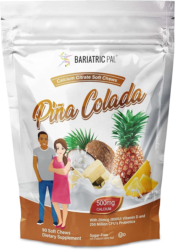 BariatricPal 30-Day Bariatric Vitamin Bundle (Multivitamin ONE 1 per Day! with 45mg Iron Chewable - Orange Citrus and Calcium Citrate Soft Chews 500mg with Probiotics - Piña Colada)