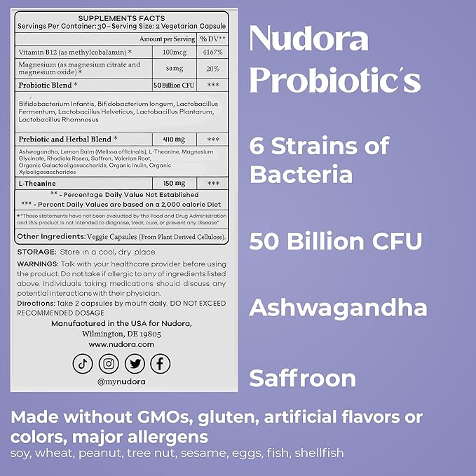 Daily 3 in 1 Probiotics &amp Prebiotics | Ashwagandha &amp Other Herbal Ingredients Probiotics for Women and Men | 60 Capsules