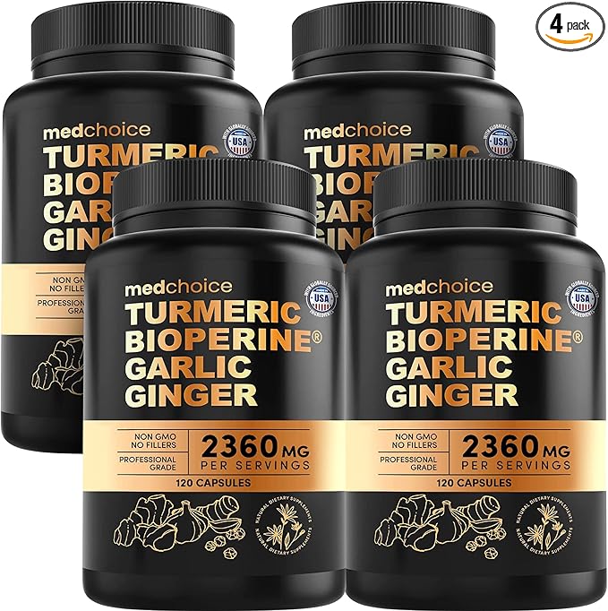 4-in-1 Turmeric Joint Support Supplements with Garlic and BioPerine - 2360 mg High Potency Herbal Blend for Mobility Everyday Flexibility Digestive Comfort Active Aging Support (120ct Pack of 4)