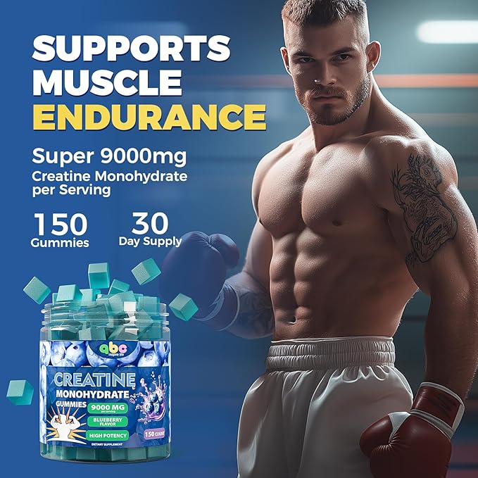 Creatine Monohydrate Gummies 9000mg for Men Vitamin B1 Gummies 300mg for Adults