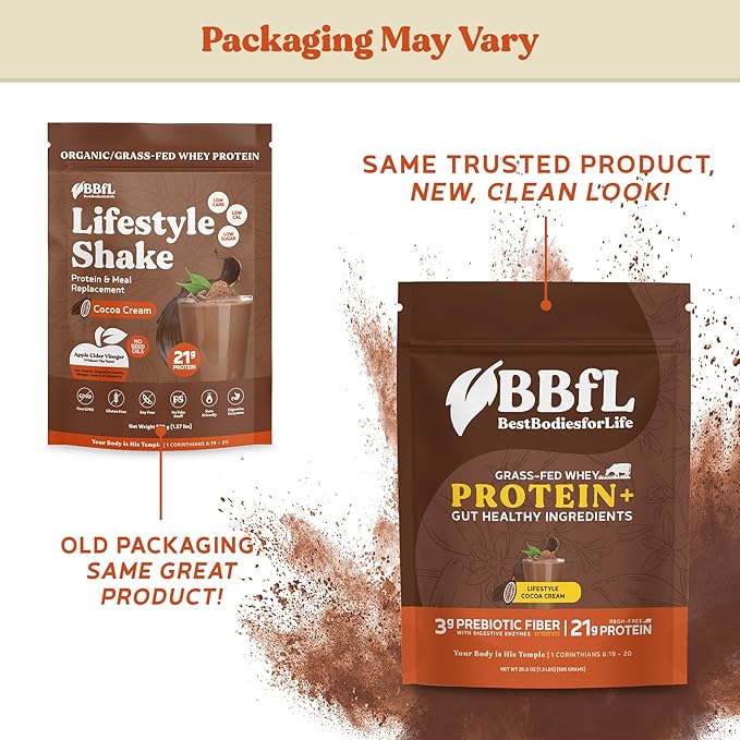 BBfL Grass-Fed Whey Protein Shake – 21g rBGH-Free Protein Cocoa + Apple Cider Vinegar Prebiotics Digestive Enzymes Supports Gut Health – All-in-One Shake for Women &amp Men (15 Servings Cocoa Cr