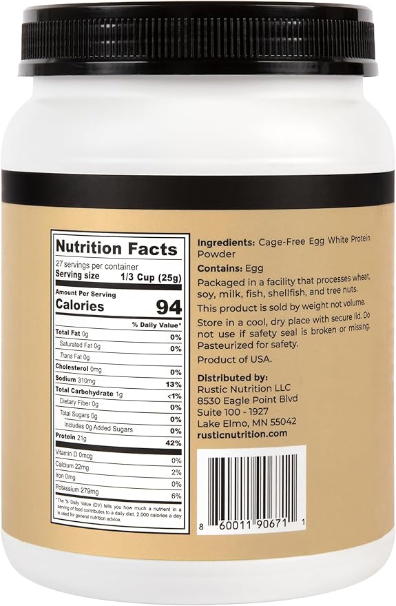Premium Cage-Free Egg White Protein Powder USA-Sourced 21g Protein Humanely-Raised 0g Fat 0g Sugar 0g Cholesterol (Unflavored 24 Oz)