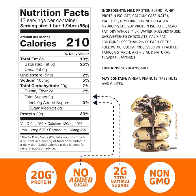 Satisfy Your Crave Protein Bars– High Protein Delicious Snacks– 20g of Protein No Added Sugar– Chocolate Chip Cookie Dough– Perfect for Breakfast On-the-Go Snack Pantry Staple &amp Office Treat– N