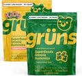 Gruns Adult + Kids Superfood Green Bundle Nutritional Supplement 2-Pack (28 Day Supply) multivitamin Gummy + prebiotics + Greens Powders 60+ Organic Ingredients 20+ Vitamins and Minerals