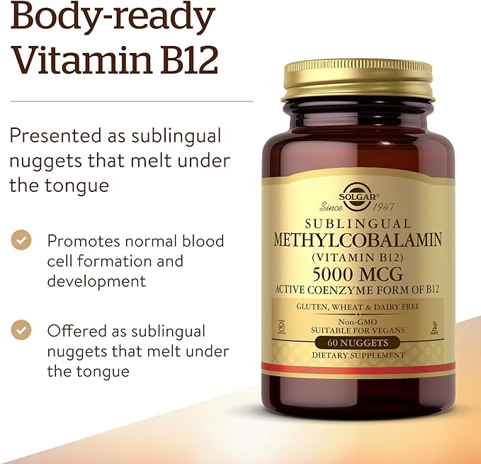 SOLGAR Methylcobalamin Vitamin B12 5000 mcg Nuggets - Supports Energy Active B12 Form Non-GMO &amp Chelated Zinc 250 Tablets - Zinc for Healthy Skin - Supports Cell Growth &amp DNA Formation