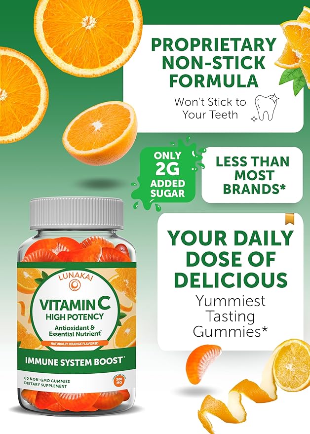 Lunakai Vitamin C and Vitamin D3 Gummies Bundle - 300mg Organic Non-GMO Vegan Chewable Gummy - Immunity Bone and Mood Support Supplement for Adults
