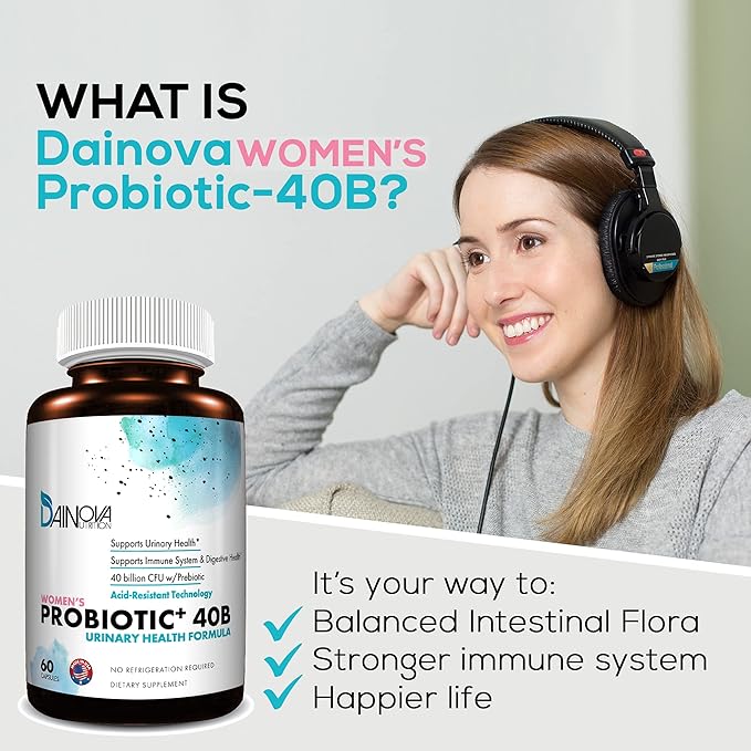 Dainova Probiotics for Women Vaginal Health Urinary Tract Health Yeast Infection &amp UTI I 40 Bil CFU Active Prebiotics and Probiotics for Women I Shelf-Stable I Acid-Resistant I 60 Caps