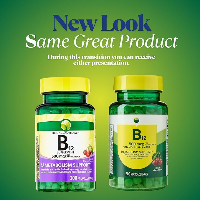 KP+ Spring Valley Vitamin B12 | B12 500 mcg Vitamin Supplement | Metabolism Support | Natural Cherry Flavor | 200 Microlozenges | Pack of 2