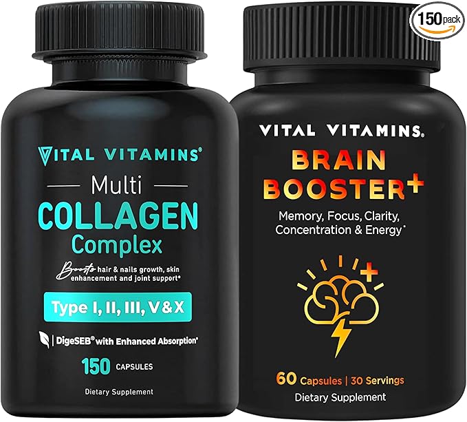 Vital Vitamins Multi Collagen Pills (150 ct) + Brain Booster Plus (60 ct)