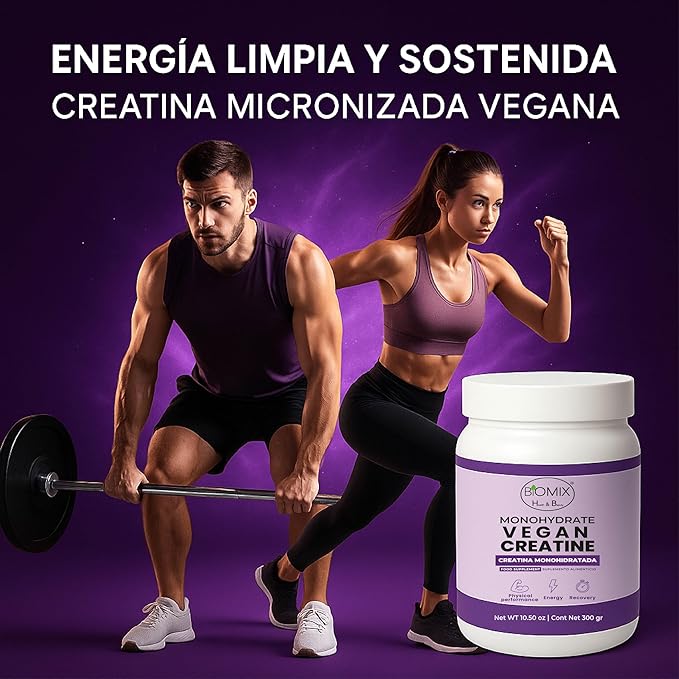 BIOMIX HEALTH &amp BEAUTY Premium Vegan Micronized Creatine Monohydrate — 300 g (60 Servings) — Gluten-Free Non-GMO Ultra Absorption