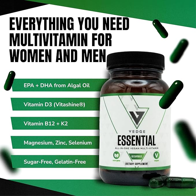 VEDGE Vanilla Protein Powder Creatine Monohydrate and Vegan Omega 3 Complete Vegan Performance Stack for Muscle Strength Endurance &amp Recovery Superfood Vitamin A Vitamin C and Amino Acids