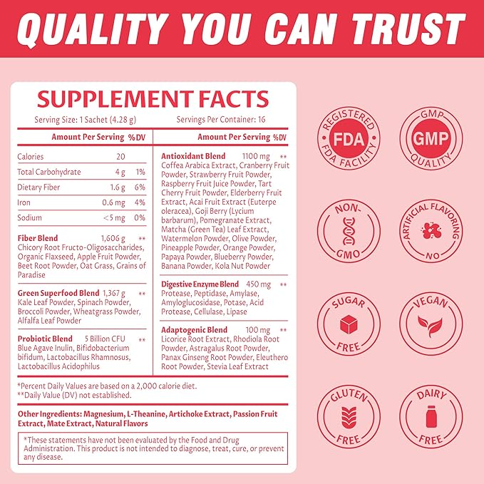 Super Happy Cleaner Powder – Berry &amp Watermelon Flavor Fiber for Digestive Support - Vegan Sugar Free &amp Non GMO