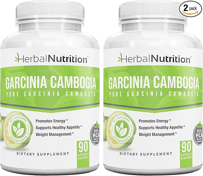Herbal Nutrition Garcinia Cambogia for Weight Management and Kidney Stone Management 2 90 Count Bottles 180 Capsules 60% and 95% HCA Blend Dosing 700mg - 2400mg