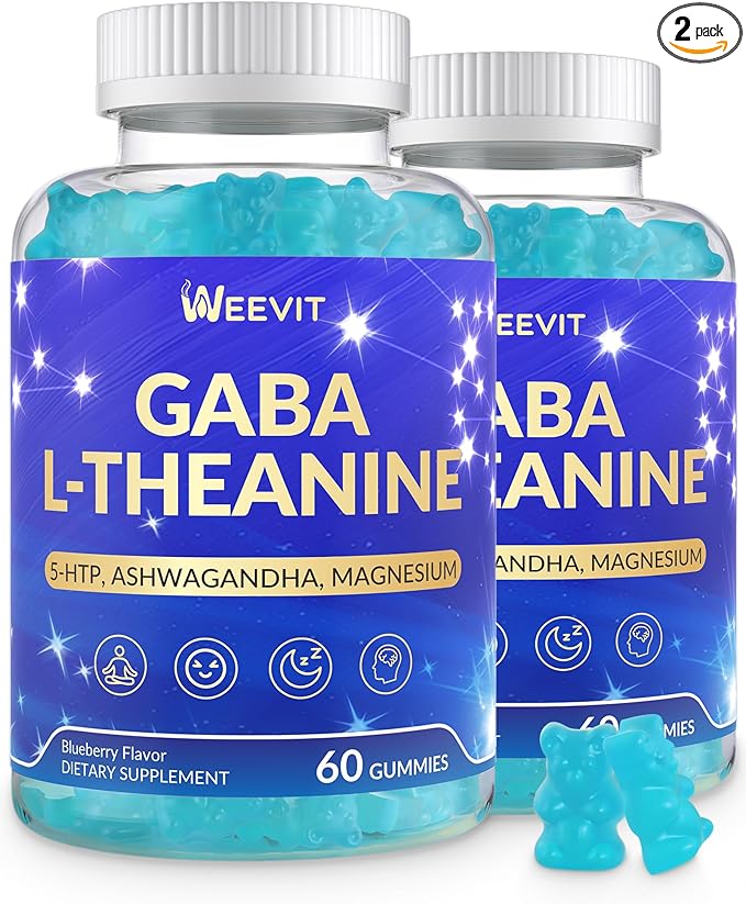L-Theanine Gummies L-Theanine GABA Supplement with 5-HTP Ashwagandha Magnesium Vitamin B6 B12 - Melatonin-Free for Adults - Non-GMO Vegan